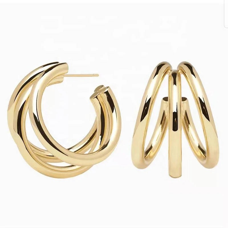 Three Ring Gold Hoops